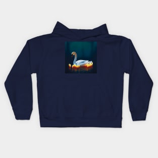 Beautiful Swan surrounded by candles on a  Lake. Romantic Image Kids Hoodie